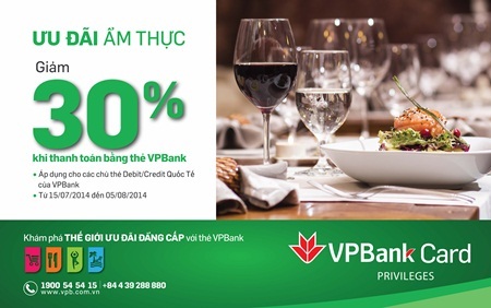 Chủ thẻ VPBank MasterCard được giảm đến 30% tại các nhà hàng lớn - 1 Chủ thẻ VPBank MasterCard được giảm đến 30% tại các nhà hàng lớn