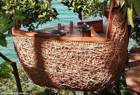 Trải nghiệm thú vị với nhà hàng tổ chim - 3 Chiếc tổ chim xinh xắn, đủ chỗ cho hai người, được kết từ những cành liễu gai