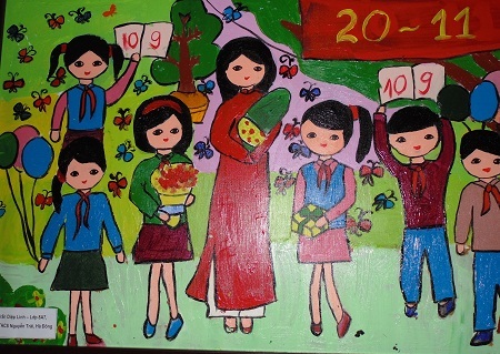 Tranh của các em thiếu nhi tại triển lãm.