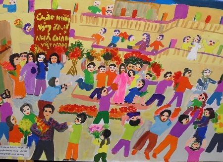 Tranh của các em thiếu nhi tại triển lãm.
