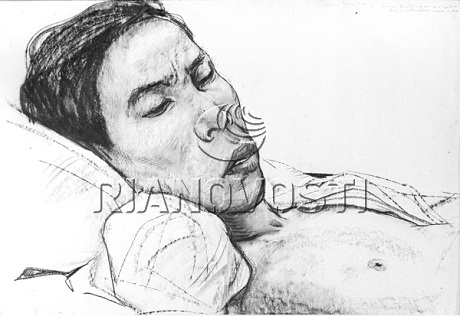 Việt Nam trong những bức ký họa của họa sĩ Nga - 5 Người đàn ông bị thương sau một trận ném bom
