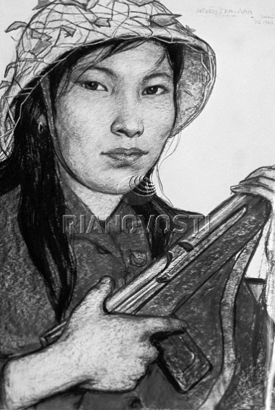 Việt Nam trong những bức ký họa của họa sĩ Nga - 14 Nữ du kích