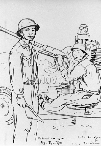 Việt Nam trong những bức ký họa của họa sĩ Nga - 16 Những người lính pháo binh