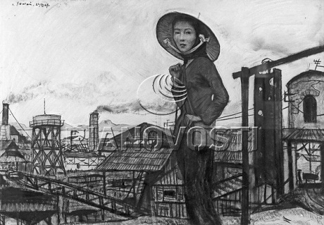 Việt Nam trong những bức ký họa của họa sĩ Nga - 17 Cô du kích ở Hòn Gai