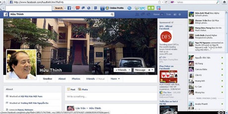 Giả mạo facebook nhà thơ Hữu Thỉnh: Một trò đùa dai? - 1 Ảnh chụp màn hình facebook giả danh nhà thơ Hữu Thỉnh