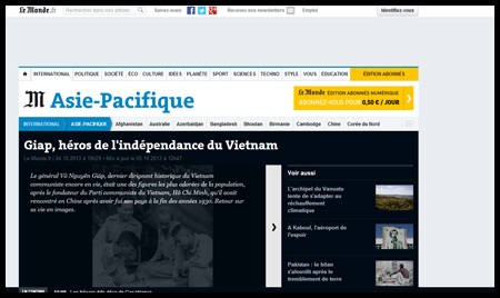 Báo Pháp- Báo Mỹ không ngừng ca ngợi Tướng Giáp - 2 Báo Pháp- Báo Mỹ ca ngợi Tướng Giáp nhiều nhất
