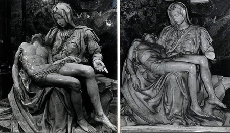 Những cuộc tấn công nghệ thuật gây xôn xao dư luận - 4 Bức tượng Pietá của nghệ sĩ Michelangelo trước và sau khi bị tấn công vào năm 1972.