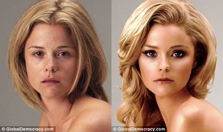 Người mẫu trước và sau khi được Photoshop “tút tát” lại nhan sắc.