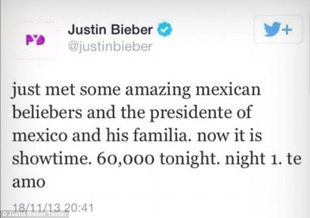 Justin Bieber nói dối rằng đã được gặp Tổng thống Mexico - 2 Justin Bieber nói dối rằng đã được gặp Tổng thống Mexico