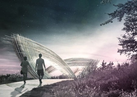 Kiến trúc mềm mại của công trình lấy ý tưởng từ thư pháp - 2 Công trình Cánh cổng hoa sẽ được đặt tại công viên thành phố Tương Dương, tỉnh Hồ Bắc.