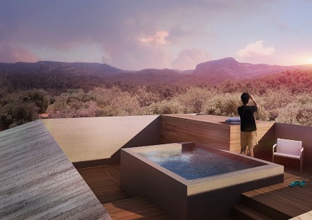 Mái nhà được thiết kế với bể bơi ngoài trời cùng tầm nhìn thoáng rộng.