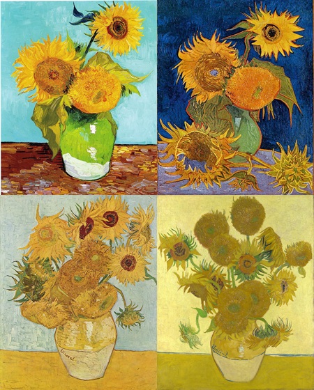 4 bức tranh sơn dầu vẽ hoa hướng dương được thực hiện khi Van Gogh sống ở Paris