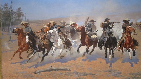 Hình ảnh loài Ngựa dũng mãnh trong hội họa - 17 Một tác phẩm của
Frederic Remington thực hiện năm 1889.