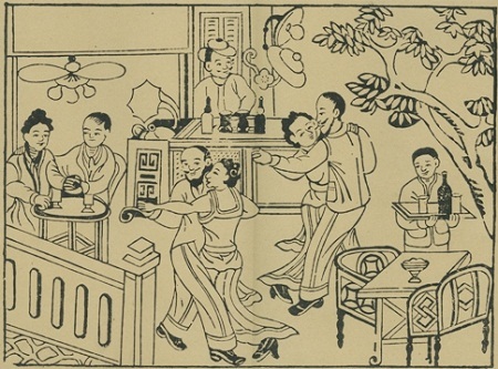 Xem người Việt nhảy đầm trong tranh dân gian - 1 Nhảy đầm. Tranh dân gian Đông Hồ, trước năm 1945