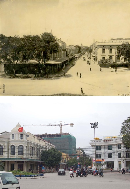 Ngắm những công trình kiến trúc châu Âu giữa lòng Hà Nội - 12 Sự thay đổi của góc phố gần cửa hàng bách hóa Poinsard & Veyret qua thời gian.