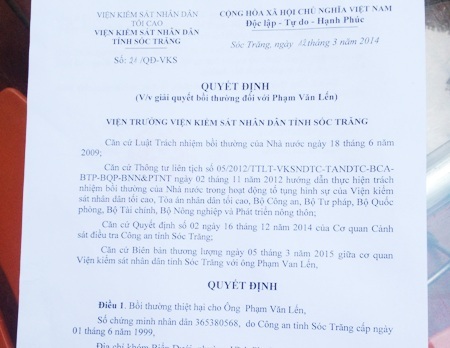 Thu hồi quyết định bồi thường oan sai vì... có sai sót - 1 Thu hồi quyết định bồi thường oan sai vì... có sai sót