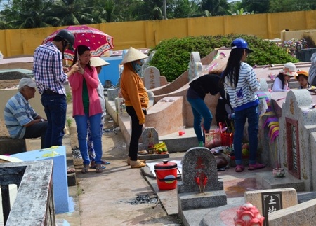 Một gia đình đang cúng thanh minh.