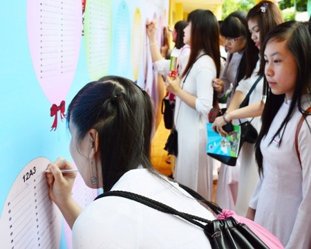 Xúc động ngày lễ tri ân trưởng thành cho học sinh lớp 12 - 4 Ký tên lưu niệm tại trường.