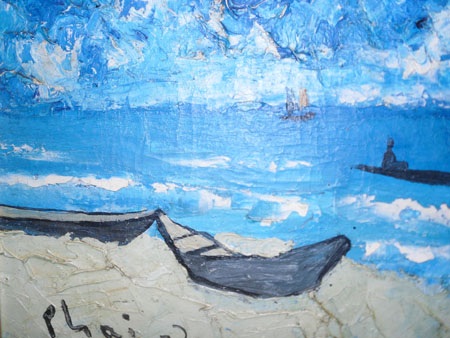 Khung cảnh biển Mỹ Khê qua chất liệu sơn dầu của họa sĩ Bùi Xuân Phái