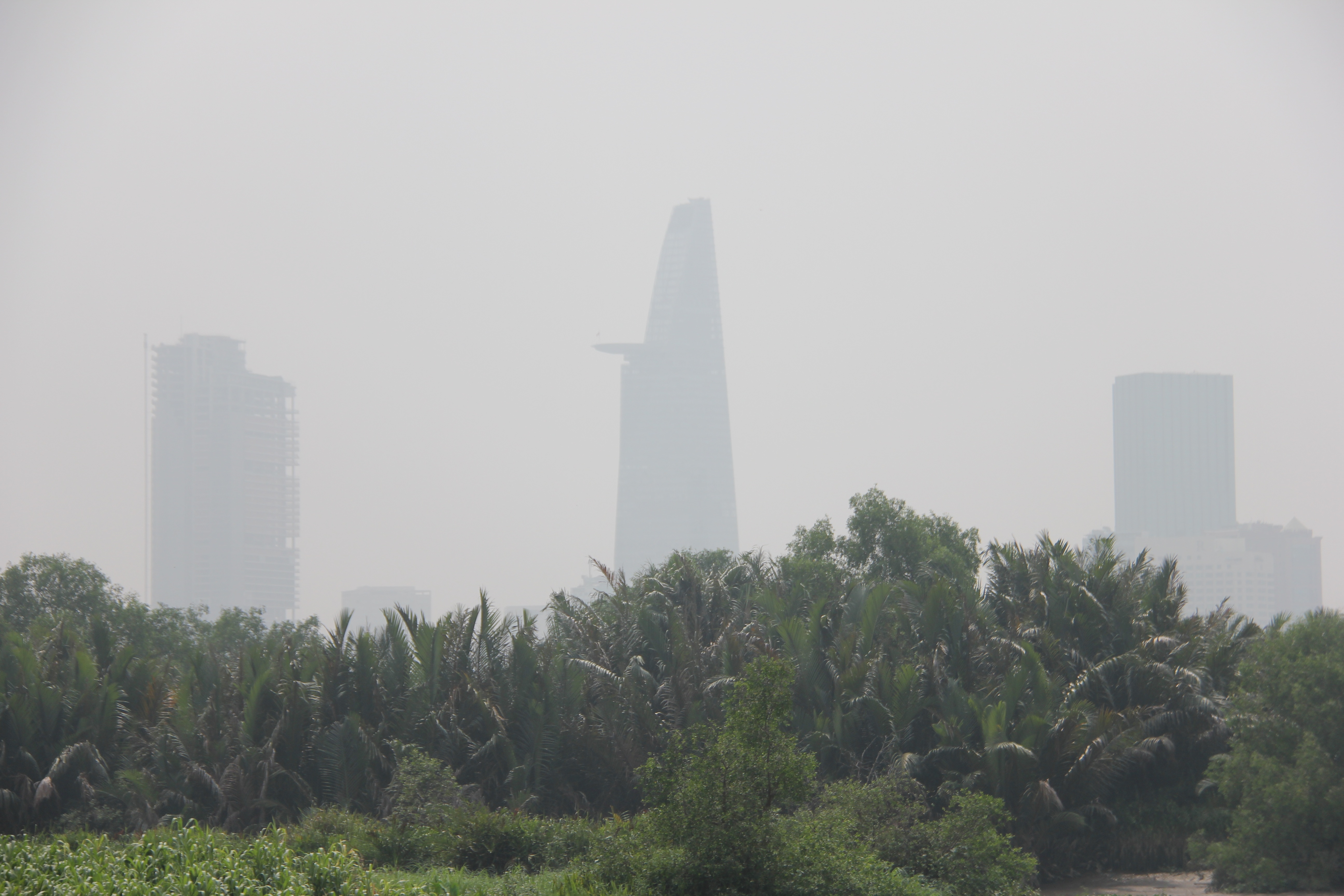 
Toà nhà cao nhất TPHCM chìm trong màn mù lúc 13h40 trưa qua 6/10.
