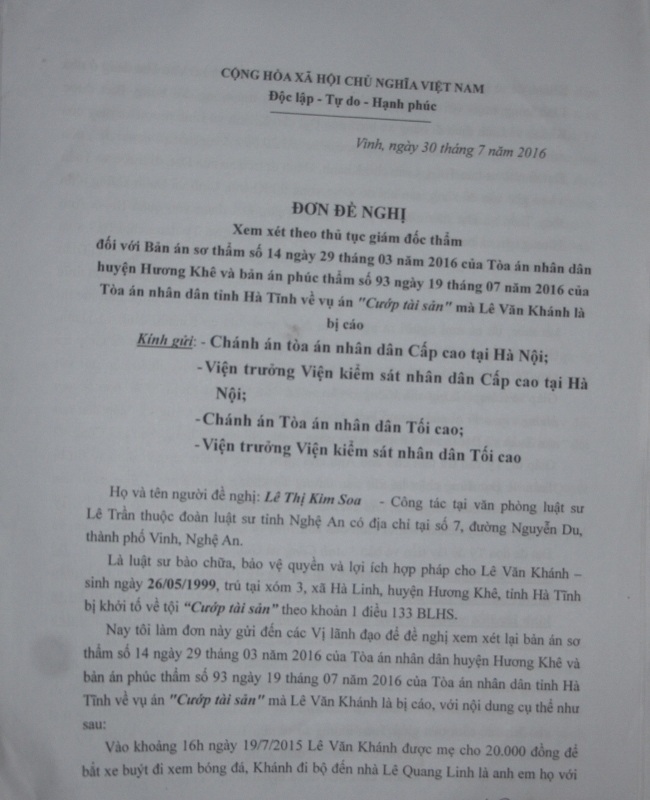 Vụ học sinh bị kết tội “cướp tài sản”: Gửi đơn xin kháng nghị giám đốc thẩm! - Ảnh 2.
