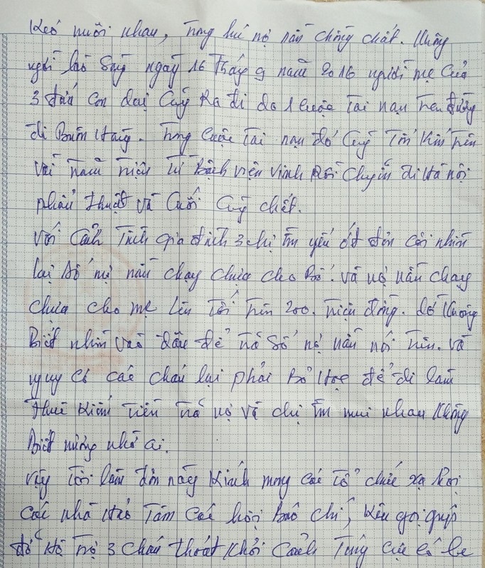 Đơn xin giúp đỡ của ba chị em Trang