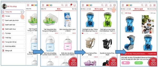 Giao diện tìm kiếm các sản phẩm cần mua trên ứng dụng của MOKI