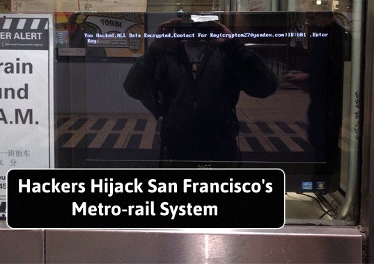Đoạn thông điệp hacker để lại trên màn hình hiển thị thông tin chuyến đi tại các trạm bán vé tàu điện do MUNI quản lý