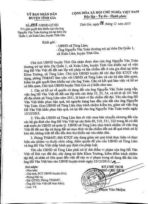 Thanh Hóa: San đất làm nhà lấn chiếm luôn cả đất công và đất hàng xóm - 1 Công văn chỉ đạo của UBND huyện Tĩnh Gia từ năm 2015 đến nay vẫn chưa được giải quyết