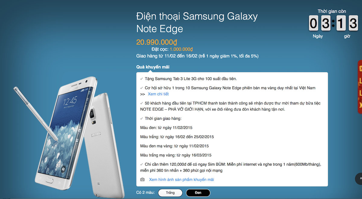 Samsung Galaxy Note Edge chính thức bán ra thị trường từ ngày 11/2 - 1 Galaxy Note Edge đã cho đặt hàng tại Việt Nam