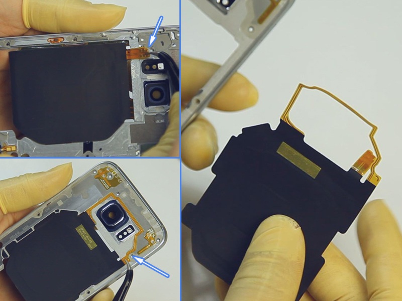 “Mổ xẻ” bên trong Samsung Galaxy S6 - 8 Hãy nhìn kĩ các dây kết nối, khi tháo hoàn toàn các dây này an toàn và gỡ bo mạch ra