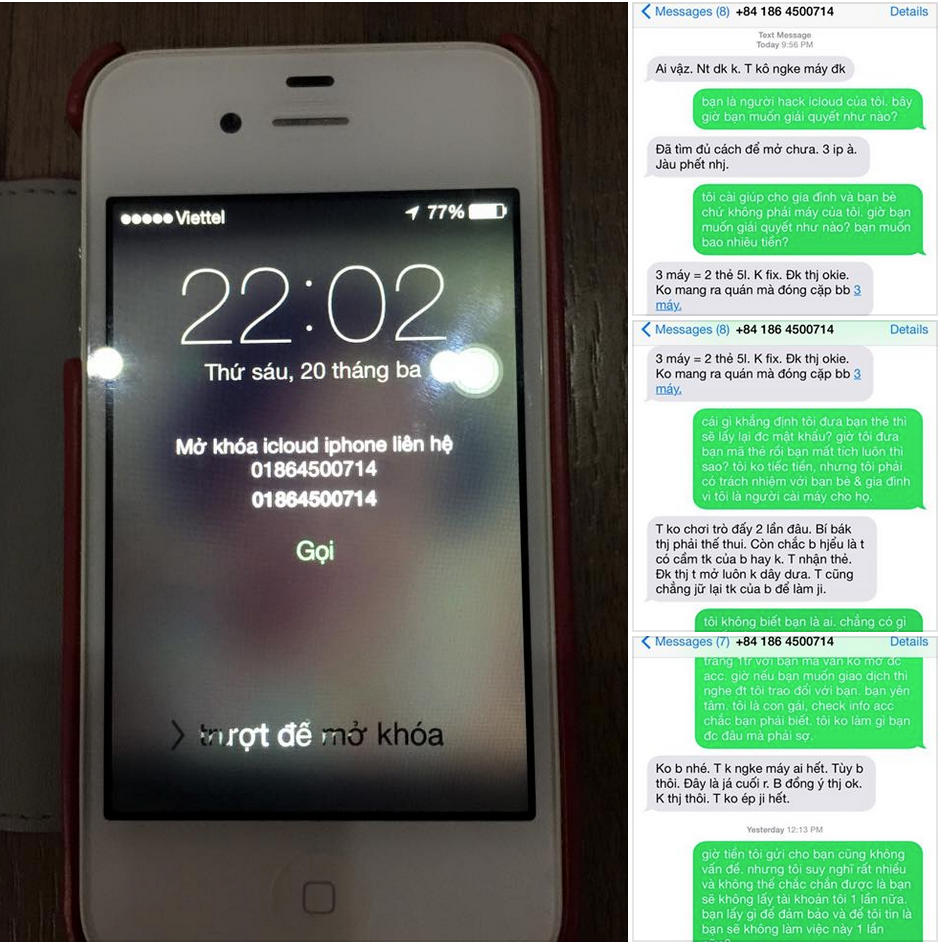 iCloud và những câu chuyện "cười ra nước mắt" - 3 Chiếm đoạt tài khoản và nhắn tin đòi tiền chuộc