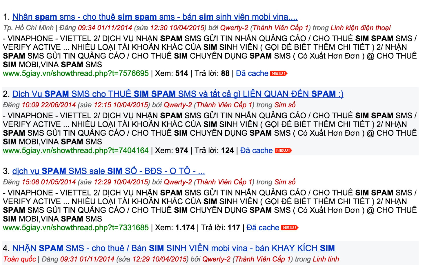 Cho thuê SIM spam nhan nhản trên mạng