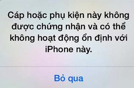 Hiểm họa rình rập đằng sau sạc cáp iPhone, iPad "rởm" - 8 Thông báo hiện trên iPhone để cảnh báo.
