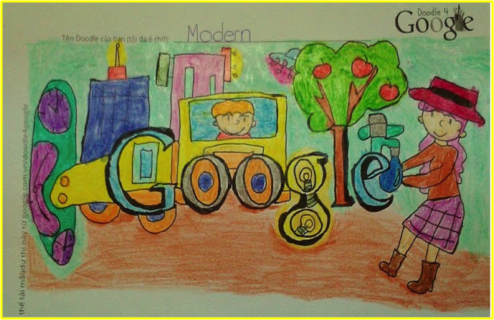 Ngắm 9 tác phẩm loạt vào vòng chung kết Doodle 4 Google của trẻ em Việt - 4 Nguyễn Lưu Hải Châu, TPHCM: Thế giới hiện đại