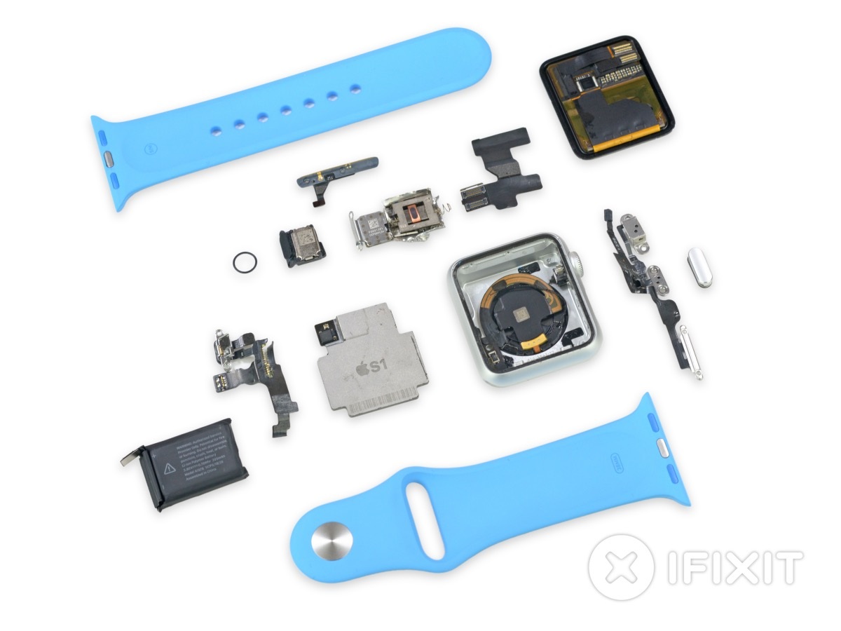 Toàn bộ linh kiện tạo nên chiếc Apple Watch. 