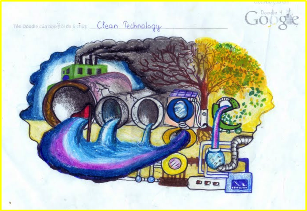 Ngắm 9 tác phẩm loạt vào vòng chung kết Doodle 4 Google của trẻ em Việt - 9 Mai Nhựt Tân, An Giang: Công nghệ xử lý chất thải