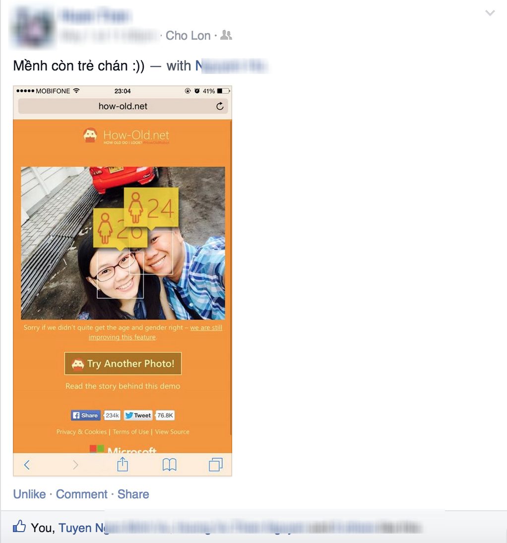 Hình ảnh với độ tuổi được Microsoft cho nhỏ hơn tuổi thực và giới tính đều là nữ