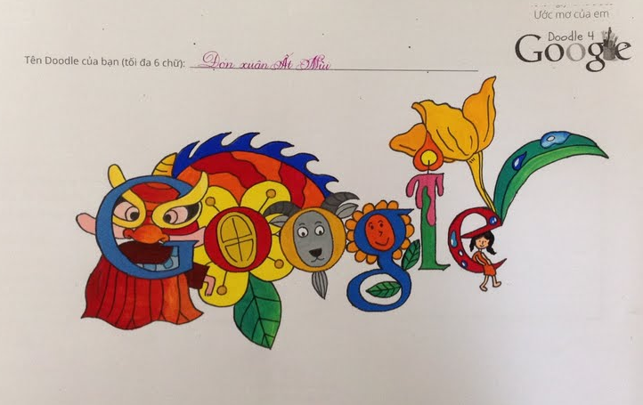 Trang chủ Google trưng bày tác phẩm Doodle của trẻ em Việt - 1 Tác phẩm Đón xuân Ất Mùi”