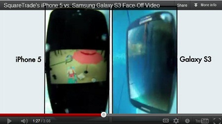 iPhone 5 "hạ gục" Galaxy S III trong màn thử độ bền - 1 iPhone 5 vẫn hoạt động bình thường trong môi trường nước còn Galaxy S III thì ngược lại