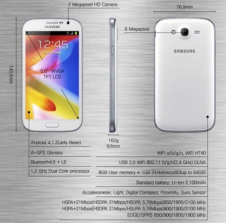 Samsung trình làng điện thoại Galaxy Grand màn hình 5 inch - 1 Hình ảnh và cấu hình chi tiết Galaxy Grand