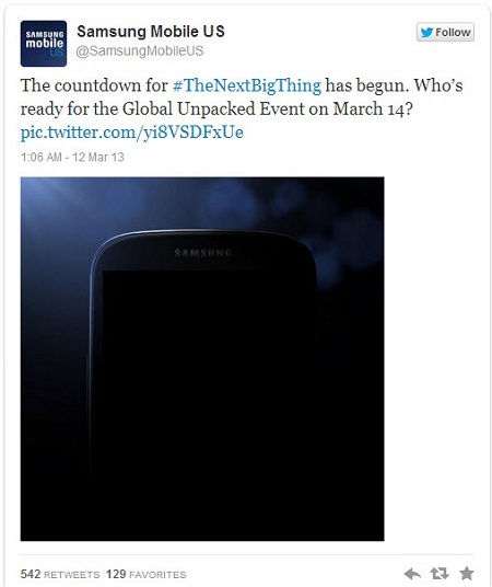 Hình ảnh cùng thông điệp hé lộ về Galaxy S4 trên tài khoản Twitter của Samsung