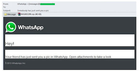Ứng dụng OTT là mục tiêu hàng đầu của email độc hại - 1 Một email giả mạo ứng dụng WhatsApp gửi đến người dùng.
