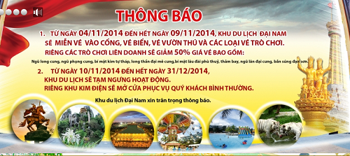 Ông Dũng "lò vôi" chính thức đóng cửa khu du lịch Đại Nam - 1 Thông báo đăng chính thức trên website của Khu du lịch Đại Nam.