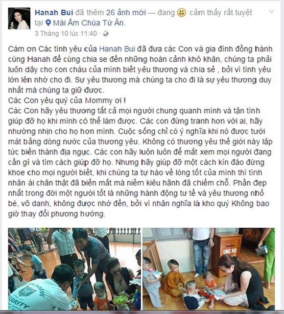 Tập đoàn Bảo vệ Long Hoàng khai mạc Giải bóng đá Long Hoàng mở rộng lần 2 - 3 Trên trang facebook cá nhân, nữ lãnh đạo tâm huyết cũng đã bày tỏ tấm lòng yêu thương, quan điểm sẻ chia đáng trân quý