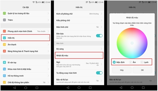 Ánh sáng xanh trên smarphone, những điều nên biết - 5 Ngoài ra, trên chiếc Huawei GR5 Mini bạn còn có thể tinh chỉnh nhiệt độ màu hiển thị trên màn hình kích thước 5,2-inch FullHD thông qua các chế độ có sẵn hoặc tự bạn thiết lập theo ý muốn.