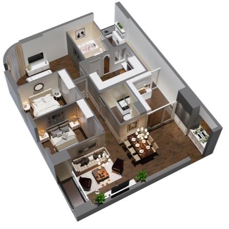 Phát lộc phát tài với lì xì 1,5 lượng vàng khi mua căn hộ Imperial Plaza 360 Giải Phóng - 2 Phối cảnh căn góc 4 phòng ngủ của dự án Imperial Plaza