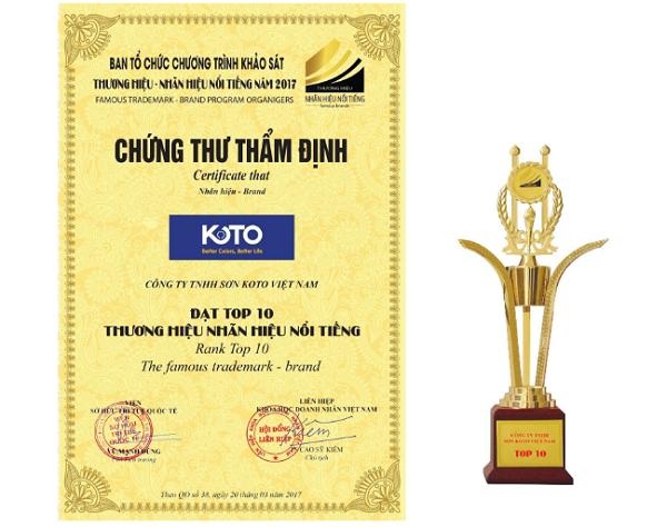 KOTO Paint lọt TOP 10 thương hiệu, nhãn hiệu nổi tiếng 2017