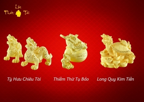 Mỹ nghệ chiêu Tài – Đón ngày trăng Lộc - 3 Những linh vật bằng vàng như Tỳ hưu, Thiềm thừ, Long Quy… luôn mang lại ý nghĩa tốt lành, có tác dụng triệt tiêu các nguồn năng lượng xấu đang xâm nhập vào cuộc sống của gia chủ, thu hút may mắn và chiêu tài khí bốn phương.