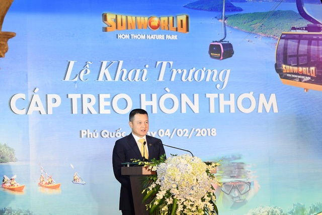 Khai trương cáp treo dài nhất thế giới tại Phú Quốc - 1 Ông Đặng Minh Trường - Phó chủ tịch, Tổng giám đốc Tập đoàn Sun Group phát biểu trong Lễ Khai trương Cáp treo Hòn Thơm sáng 4/2/2018